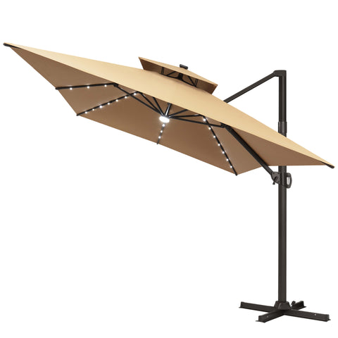 13 x 10 ft. Aluminum Double Top Cantilever Patio Umbrella with LED Lights and Base Options