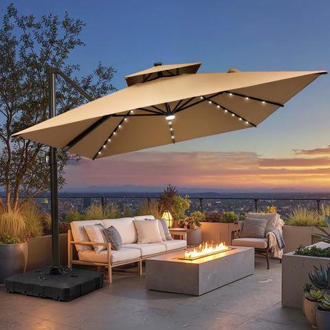 13 x 10 ft. Aluminum Double Top Cantilever Patio Umbrella with LED Lights and Base Options