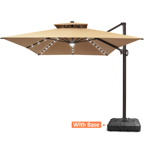 13 x 10 ft. Aluminum Double Top Cantilever Patio Umbrella with LED Lights and Base Options
