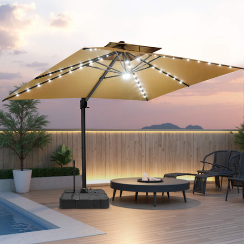 13 x 10 ft. Aluminum Double Top Cantilever Patio Umbrella with LED Lights and Base Options