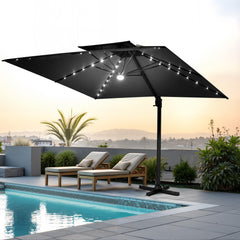 11 x 11 ft. Aluminum Double Top Cantilever Patio Umbrella with LED Lights and Base Options