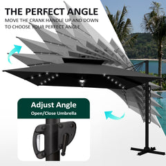 11 x 11 ft. Aluminum Double Top Cantilever Patio Umbrella with LED Lights and Base Options