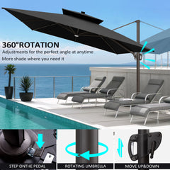 11 x 11 ft. Aluminum Double Top Cantilever Patio Umbrella with LED Lights and Base Options