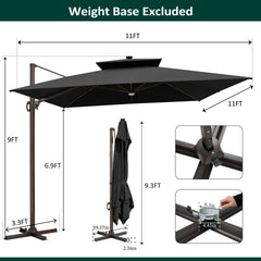 11 x 11 ft. Aluminum Double Top Cantilever Patio Umbrella with LED Lights and Base Options