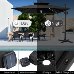 11 x 11 ft. Aluminum Double Top Cantilever Patio Umbrella with LED Lights and Base Options