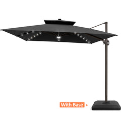 11 x 11 ft. Aluminum Double Top Cantilever Patio Umbrella with LED Lights and Base Options