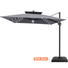 11 x 11 ft. Aluminum Double Top Cantilever Patio Umbrella with LED Lights and Base Options