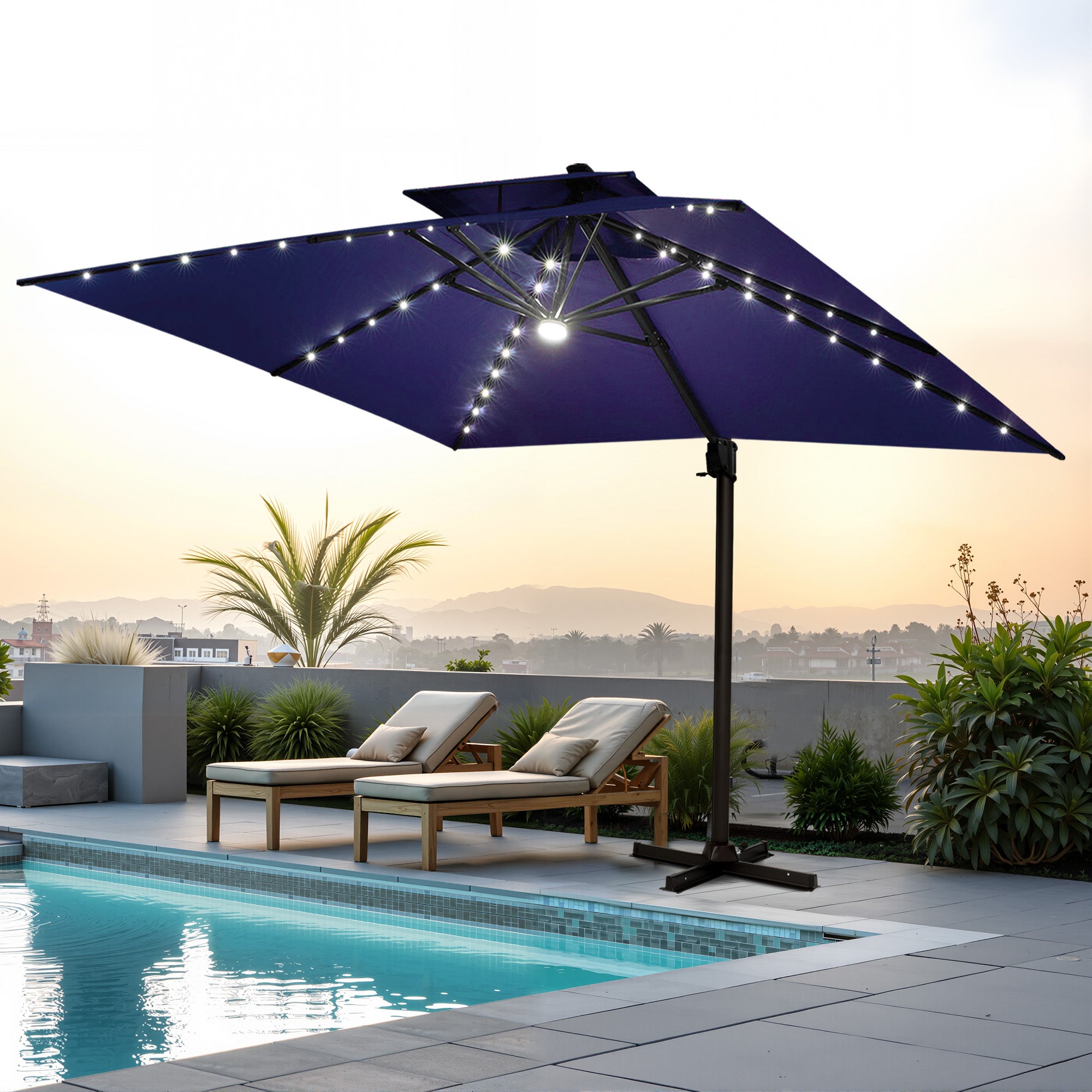 Pellebant 11x11ft Aluminum Cantilever Patio Umbrella with Lights