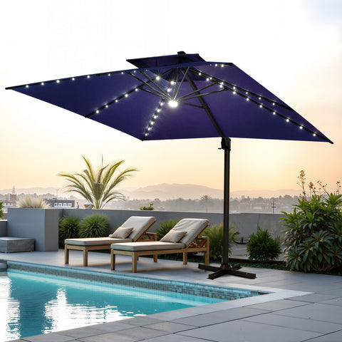 Pellebant 11x11ft Aluminum Cantilever Patio Umbrella with Lights