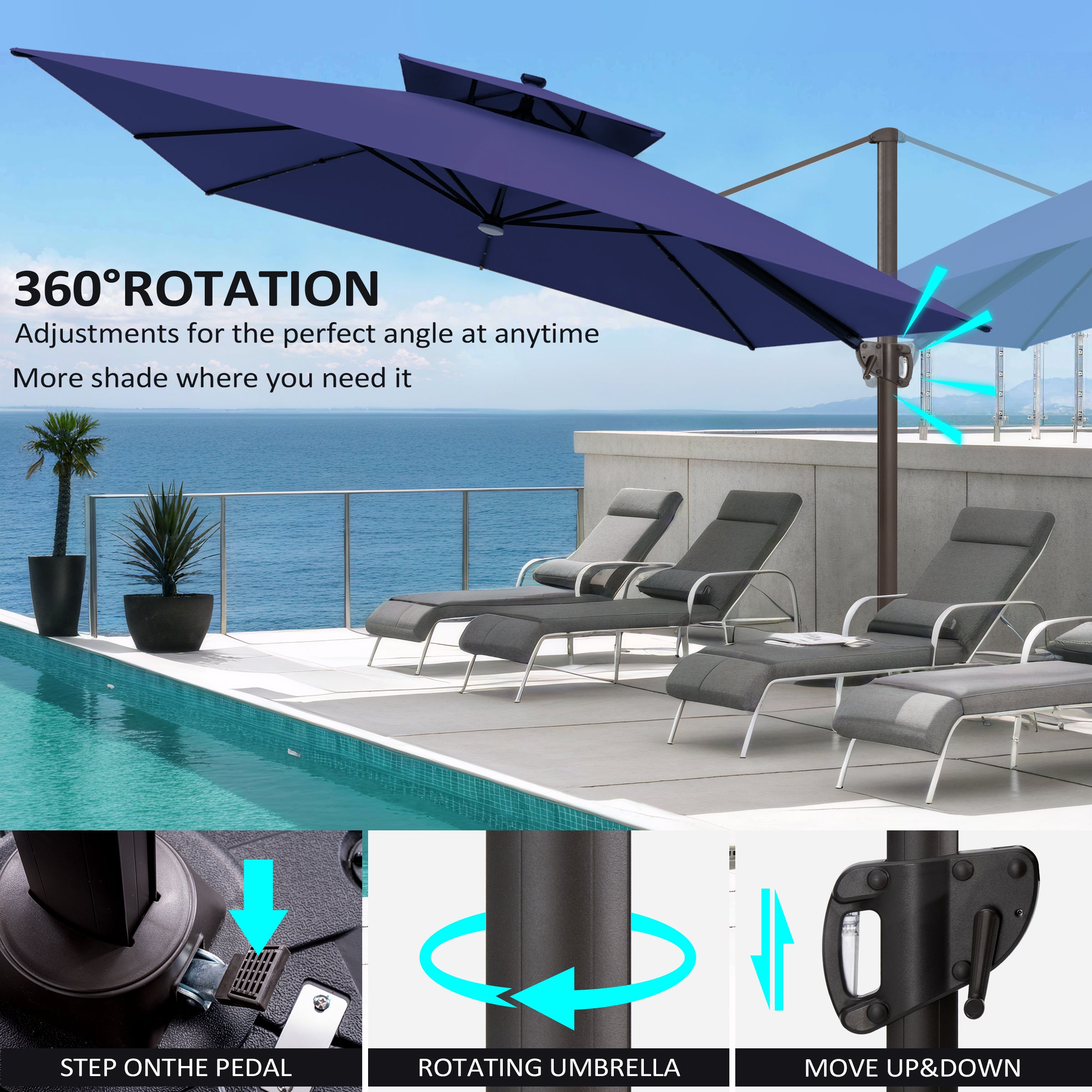 Pellebant 11x11ft Aluminum Cantilever Patio Umbrella with Lights