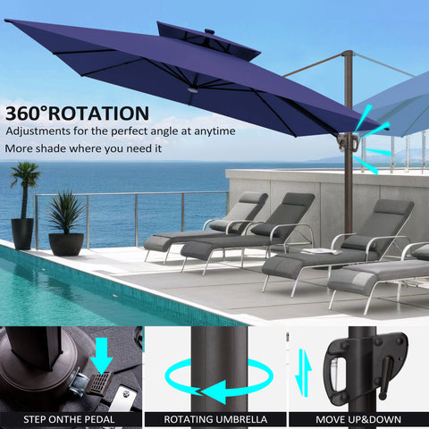 Pellebant 11x11ft Aluminum Cantilever Patio Umbrella with Lights