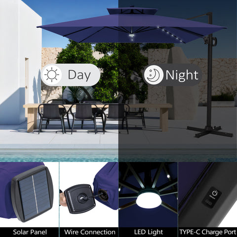 Pellebant 11x11ft Aluminum Cantilever Patio Umbrella with Lights