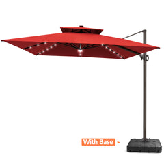11 x 11 ft. Aluminum Double Top Cantilever Patio Umbrella with LED Lights and Base Options