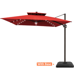 11 x 11 ft. Aluminum Double Top Cantilever Patio Umbrella with LED Lights and Base Options