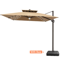 11 x 11 ft. Aluminum Double Top Cantilever Patio Umbrella with LED Lights and Base Options