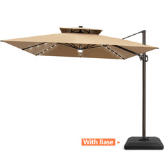 11 x 11 ft. Aluminum Double Top Cantilever Patio Umbrella with LED Lights and Base Options