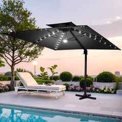 11 x 9 ft. Aluminum Dual Top Cantilever Patio Umbrella with LED Lights and Base Options
