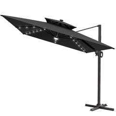 11 x 9 ft. Aluminum Dual Top Cantilever Patio Umbrella with LED Lights and Base Options