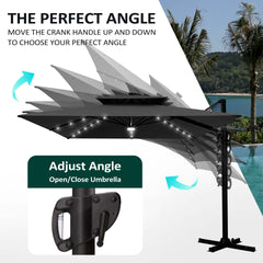 11 x 9 ft. Aluminum Dual Top Cantilever Patio Umbrella with LED Lights and Base Options