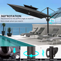 11 x 9 ft. Aluminum Dual Top Cantilever Patio Umbrella with LED Lights and Base Options