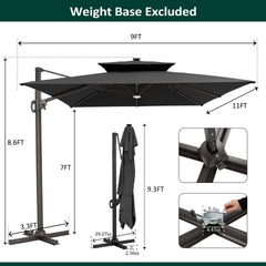 11 x 9 ft. Aluminum Dual Top Cantilever Patio Umbrella with LED Lights and Base Options
