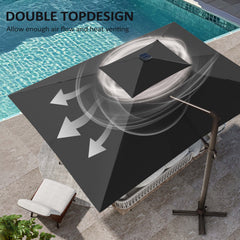 11 x 9 ft. Aluminum Dual Top Cantilever Patio Umbrella with LED Lights and Base Options