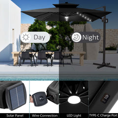 11 x 9 ft. Aluminum Dual Top Cantilever Patio Umbrella with LED Lights and Base Options