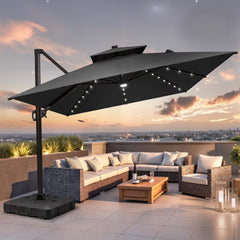11 x 9 ft. Aluminum Dual Top Cantilever Patio Umbrella with LED Lights and Base Options