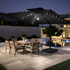 11 x 9 ft. Aluminum Dual Top Cantilever Patio Umbrella with LED Lights and Base Options