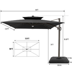 11 x 9 ft. Aluminum Dual Top Cantilever Patio Umbrella with LED Lights and Base Options