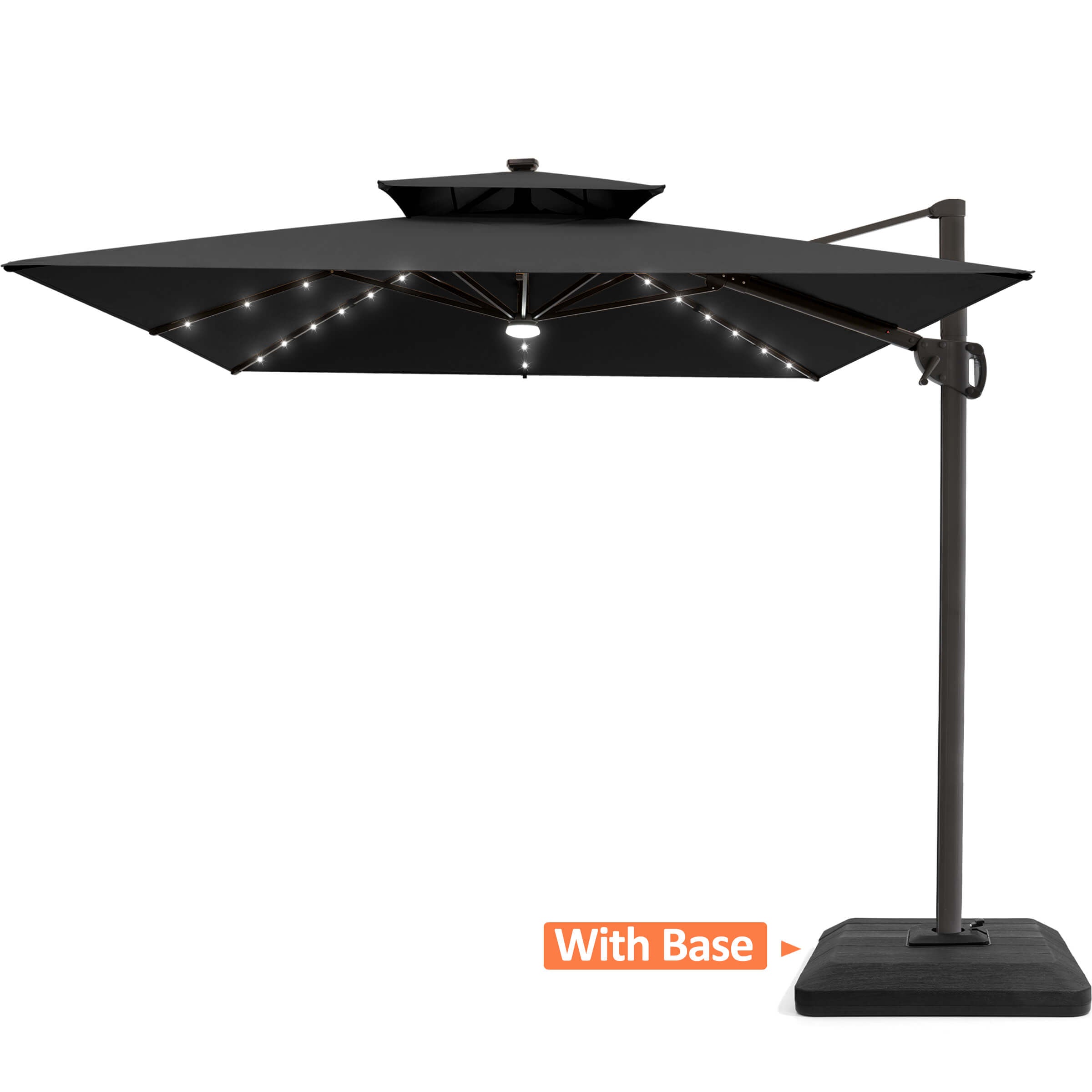 7ft cantilever patio umbrella 10 ft with 32 Solar LED Lights and 220 LBS Base-Dark Blue not just umbrellas Purple Leaf 8'x8' Offset Cantilever