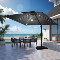 11 x 9 ft. Aluminum Dual Top Cantilever Patio Umbrella with LED Lights and Base Options