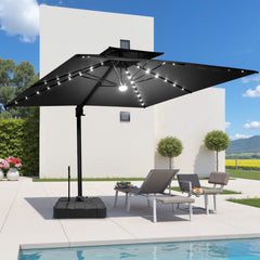 11 x 9 ft. Aluminum Dual Top Cantilever Patio Umbrella with LED Lights and Base Options
