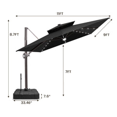 11 x 9 ft. Aluminum Dual Top Cantilever Patio Umbrella with LED Lights and Base Options
