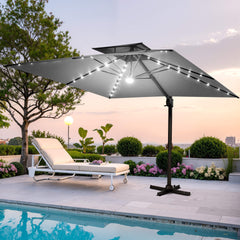 11 x 9 ft. Aluminum Dual Top Cantilever Patio Umbrella with LED Lights and Base Options