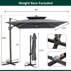 11 x 9 ft. Aluminum Dual Top Cantilever Patio Umbrella with LED Lights and Base Options