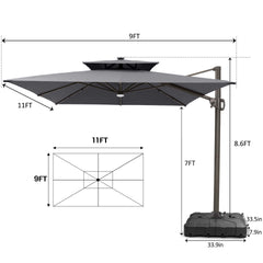 11 x 9 ft. Aluminum Dual Top Cantilever Patio Umbrella with LED Lights and Base Options