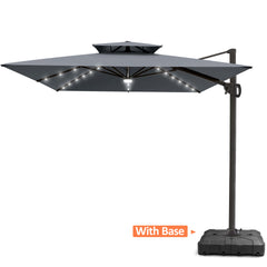 11 x 9 ft. Aluminum Dual Top Cantilever Patio Umbrella with LED Lights and Base Options