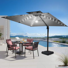 11 x 9 ft. Aluminum Dual Top Cantilever Patio Umbrella with LED Lights and Base Options