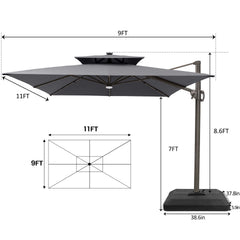 11 x 9 ft. Aluminum Dual Top Cantilever Patio Umbrella with LED Lights and Base Options