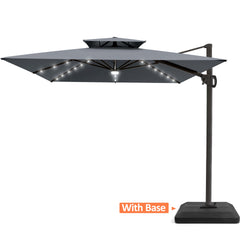 11 x 9 ft. Aluminum Dual Top Cantilever Patio Umbrella with LED Lights and Base Options