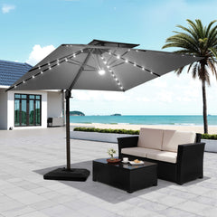 11 x 9 ft. Aluminum Dual Top Cantilever Patio Umbrella with LED Lights and Base Options