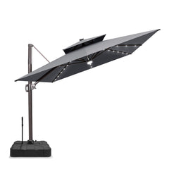 11 x 9 ft. Aluminum Dual Top Cantilever Patio Umbrella with LED Lights and Base Options
