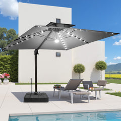 11 x 9 ft. Aluminum Dual Top Cantilever Patio Umbrella with LED Lights and Base Options