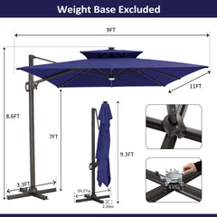 11 x 9 ft. Aluminum Dual Top Cantilever Patio Umbrella with LED Lights and Base Options