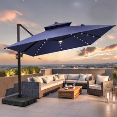 11 x 9 ft. Aluminum Dual Top Cantilever Patio Umbrella with LED Lights and Base Options
