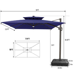 11 x 9 ft. Aluminum Dual Top Cantilever Patio Umbrella with LED Lights and Base Options