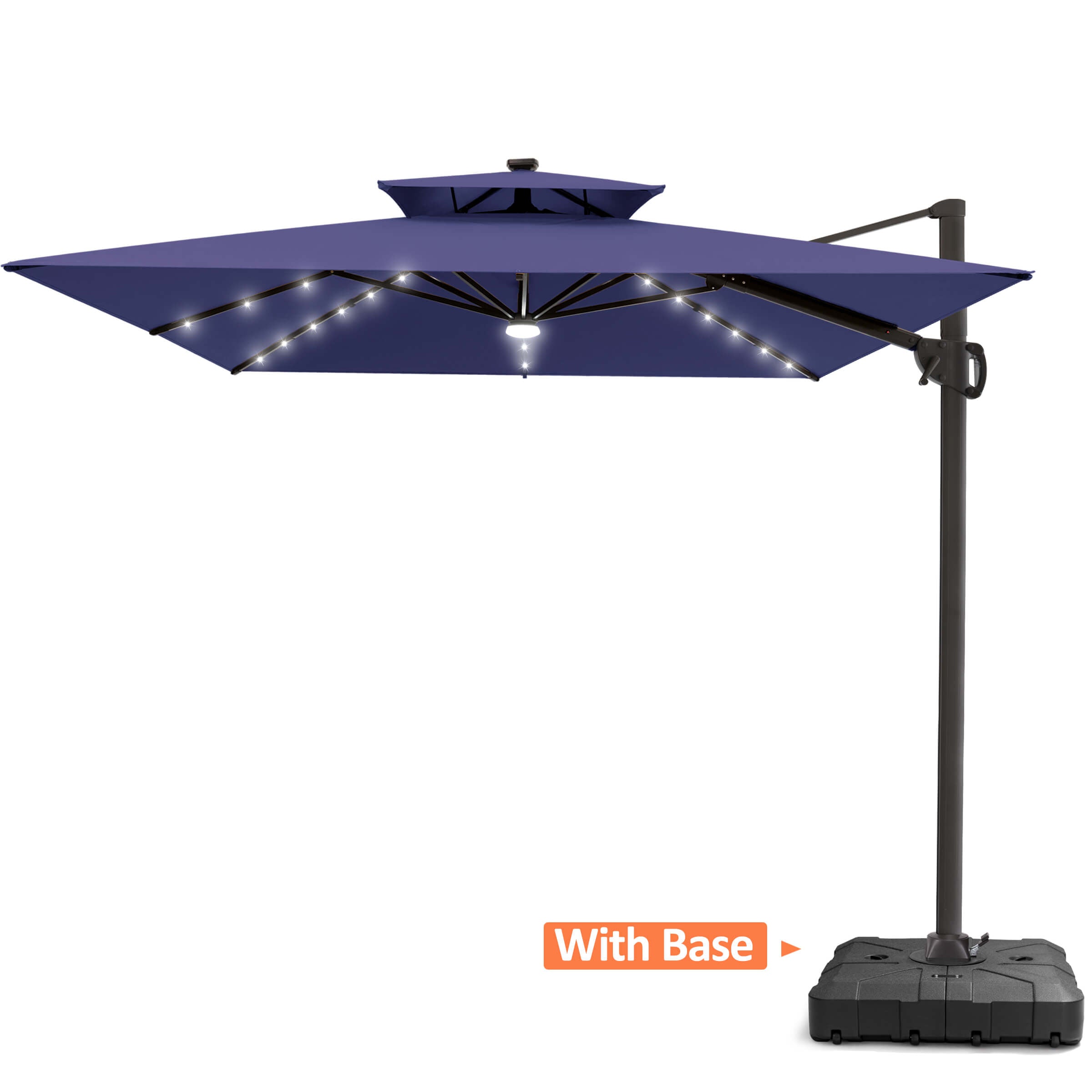 9ft patio umbrella with led lights Garvee Solar 32 Lights, Tilt & Crank Outdoor Market Umbrella, UV & Water Resistant, 8 Ribs Sunshade for Garden, Deck, Pool friendly and no frequent battery changes Pellebant 9 ft. x 11.5