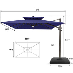 11 x 9 ft. Aluminum Dual Top Cantilever Patio Umbrella with LED Lights and Base Options