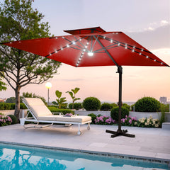 11 x 9 ft. Aluminum Dual Top Cantilever Patio Umbrella with LED Lights and Base Options